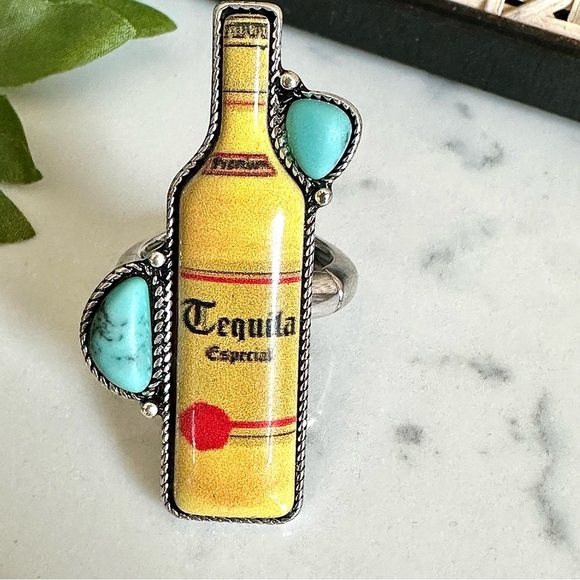 2/$30🌵 Tequila Especial Silver Turquoise Stone Adjustable Alcohol Southwestern - Picture 10 of 15